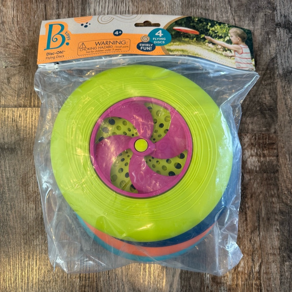 NEW B. Toys Disc-Oh! Flying Disc Set of Four Colorful Discs  Swirly Fun